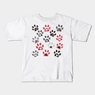 Red, black and grey doodle paw print Kids T-Shirt